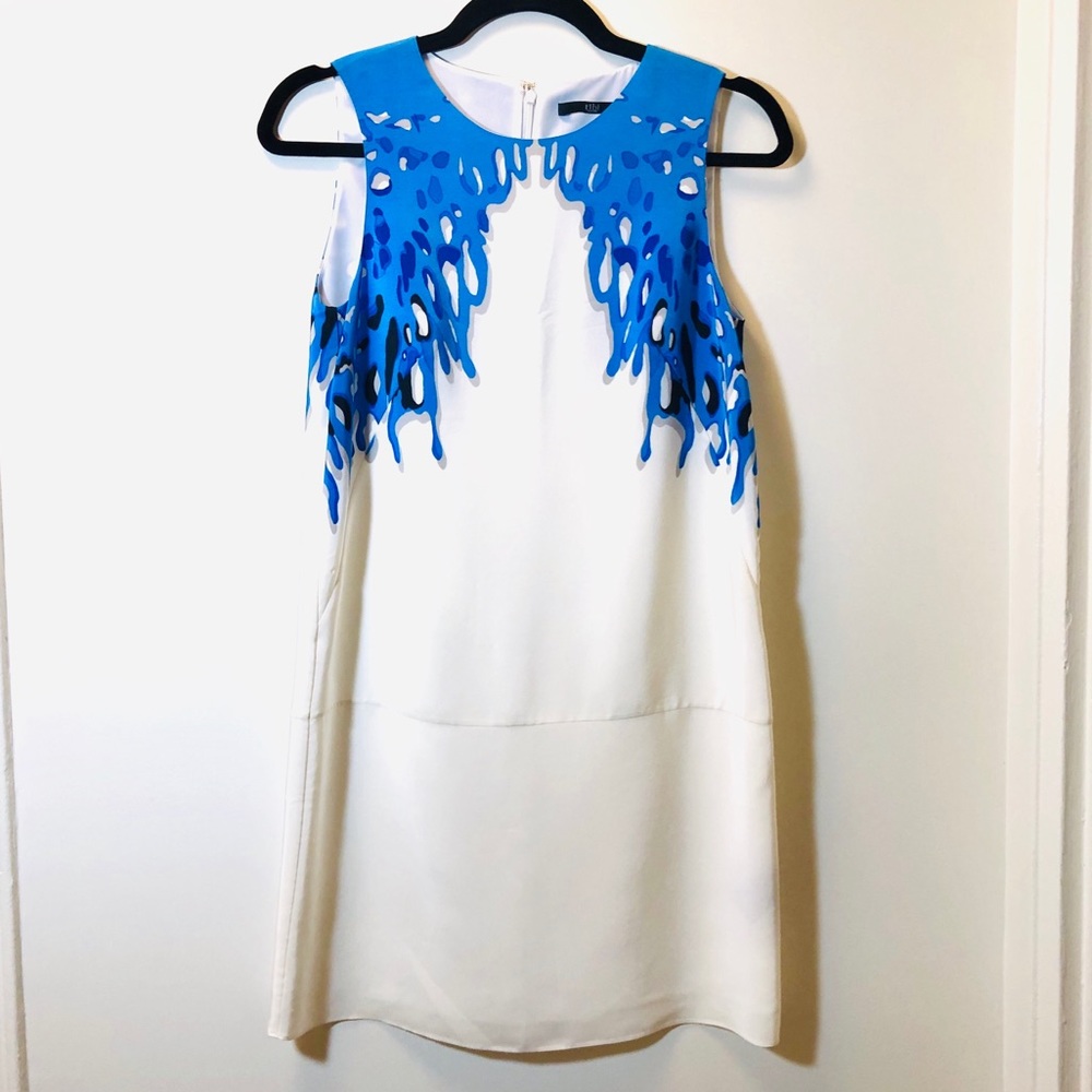 Tibi Bright Blue Coral & White Silk Dress (Size 4)